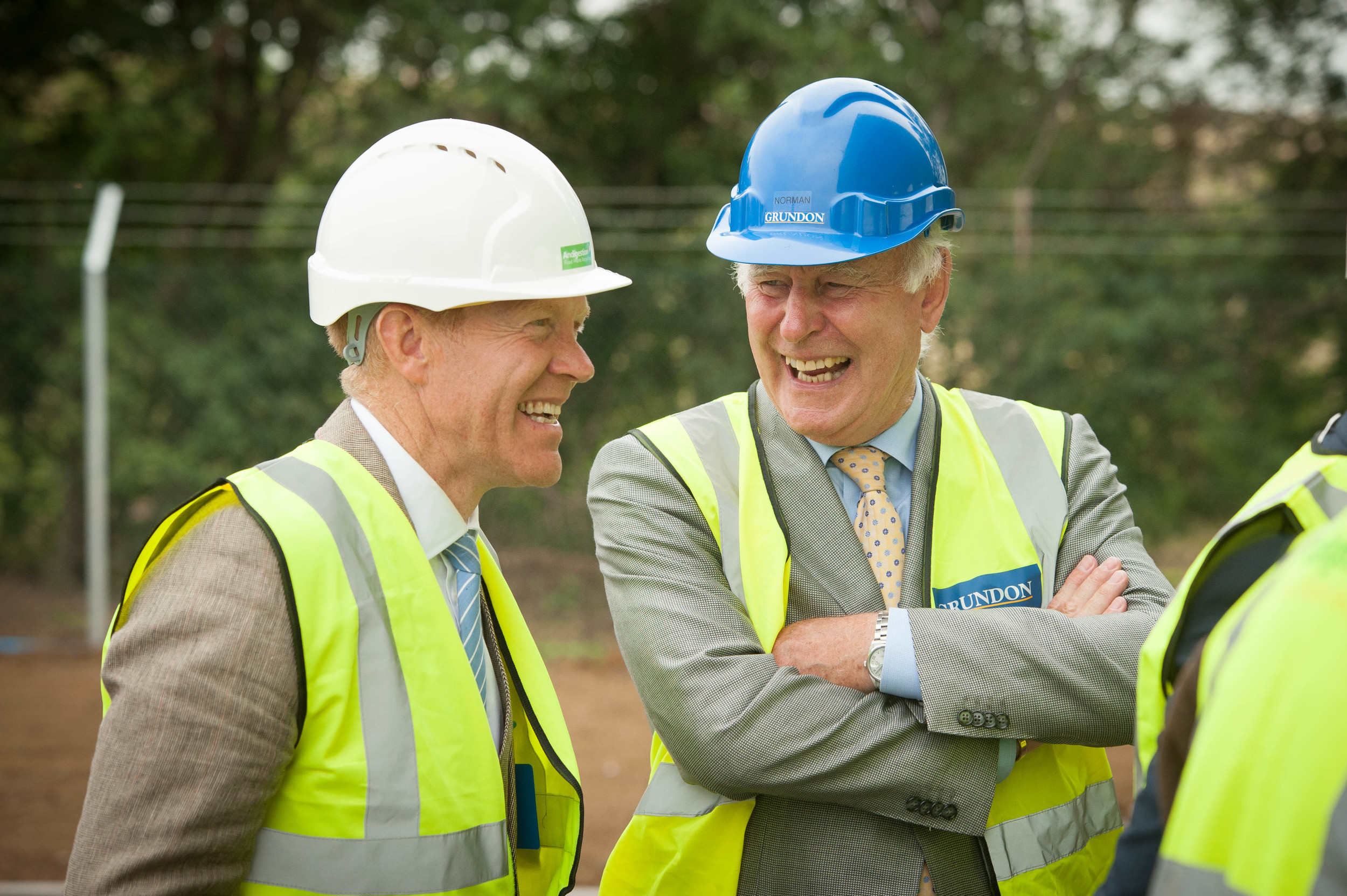 BBC Countryfile presenter and local farmer Adam Henson sharing a joke with Norman Grundon.