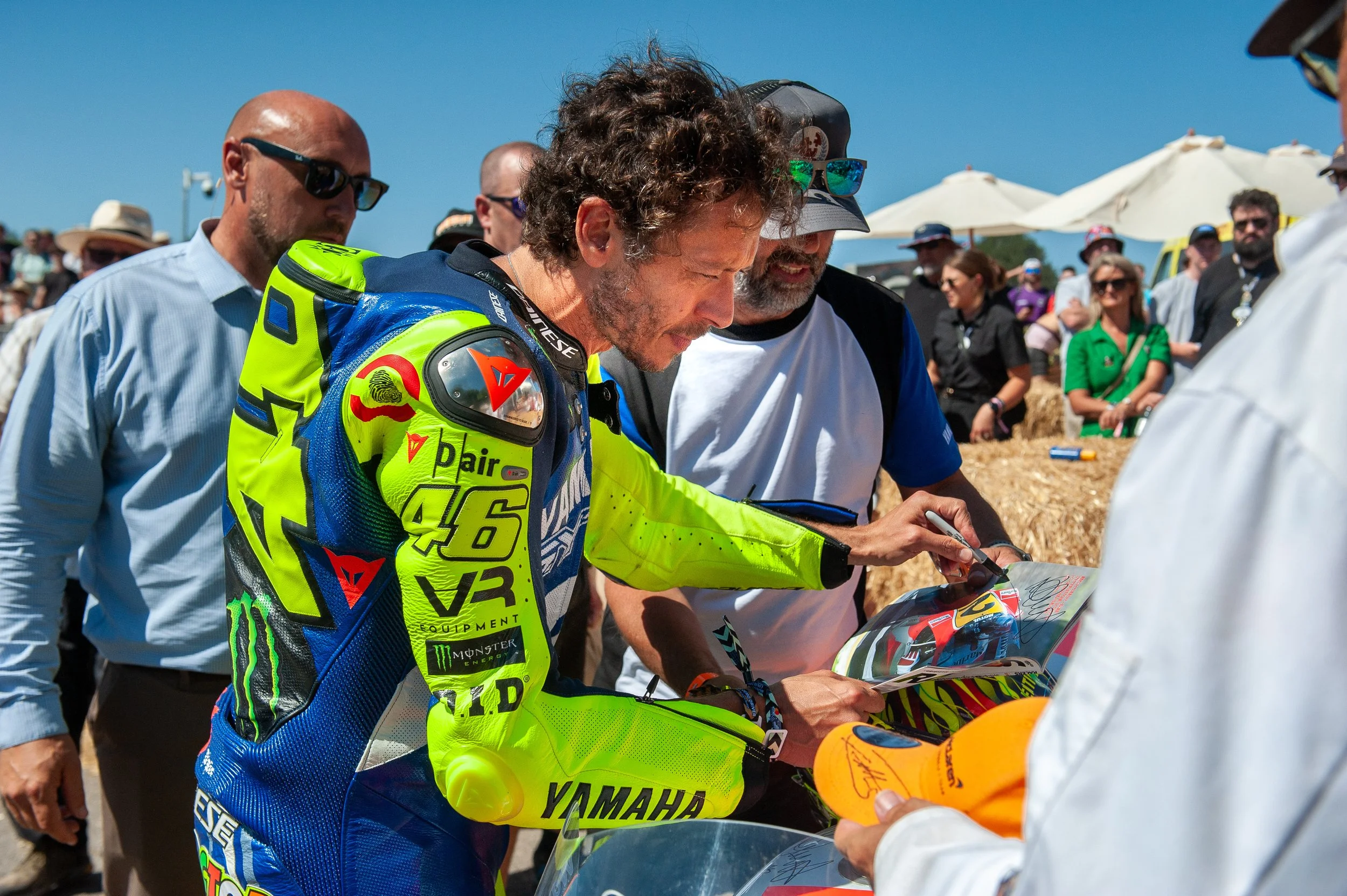 Legendary MotoGP rider Valentino Rossi during his reunion ride at the 2026 Goodwood Festival of Speed