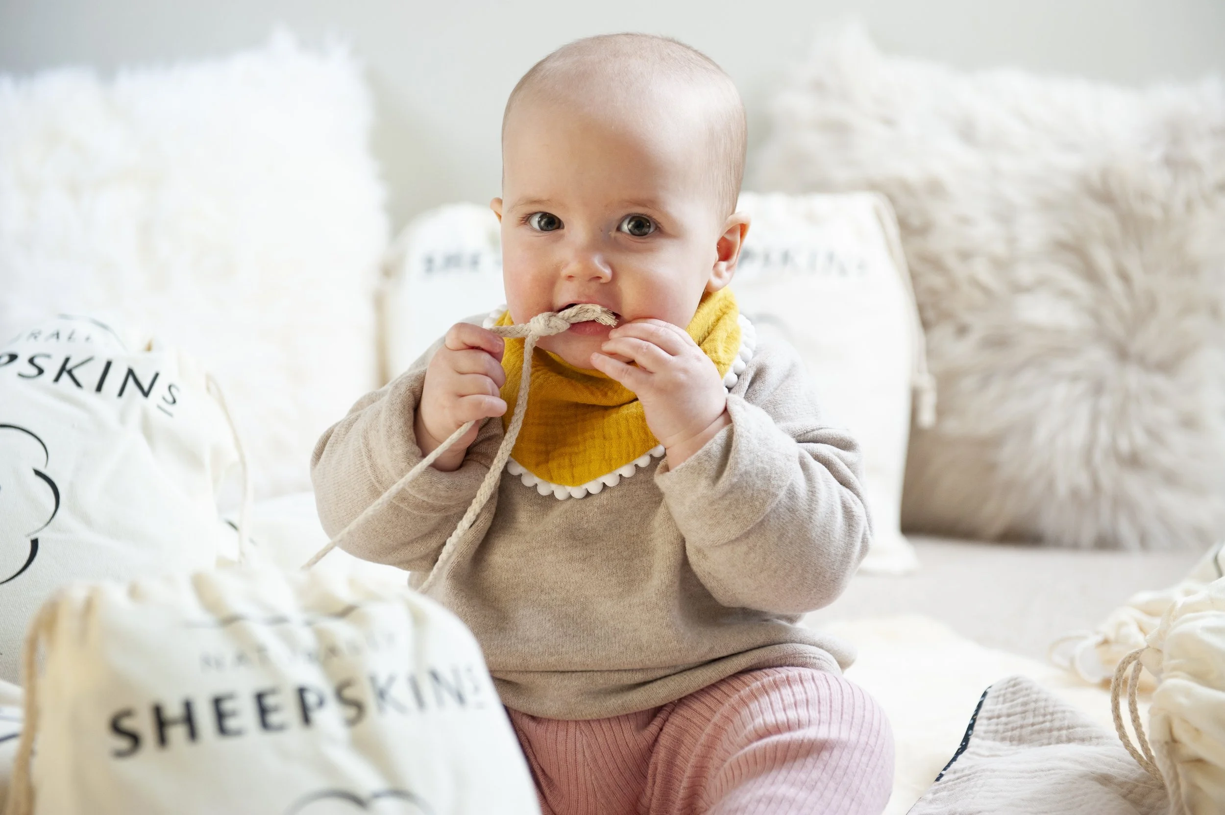 Product photography shoot for Naturally Sheepskin UK showing textured fleece items