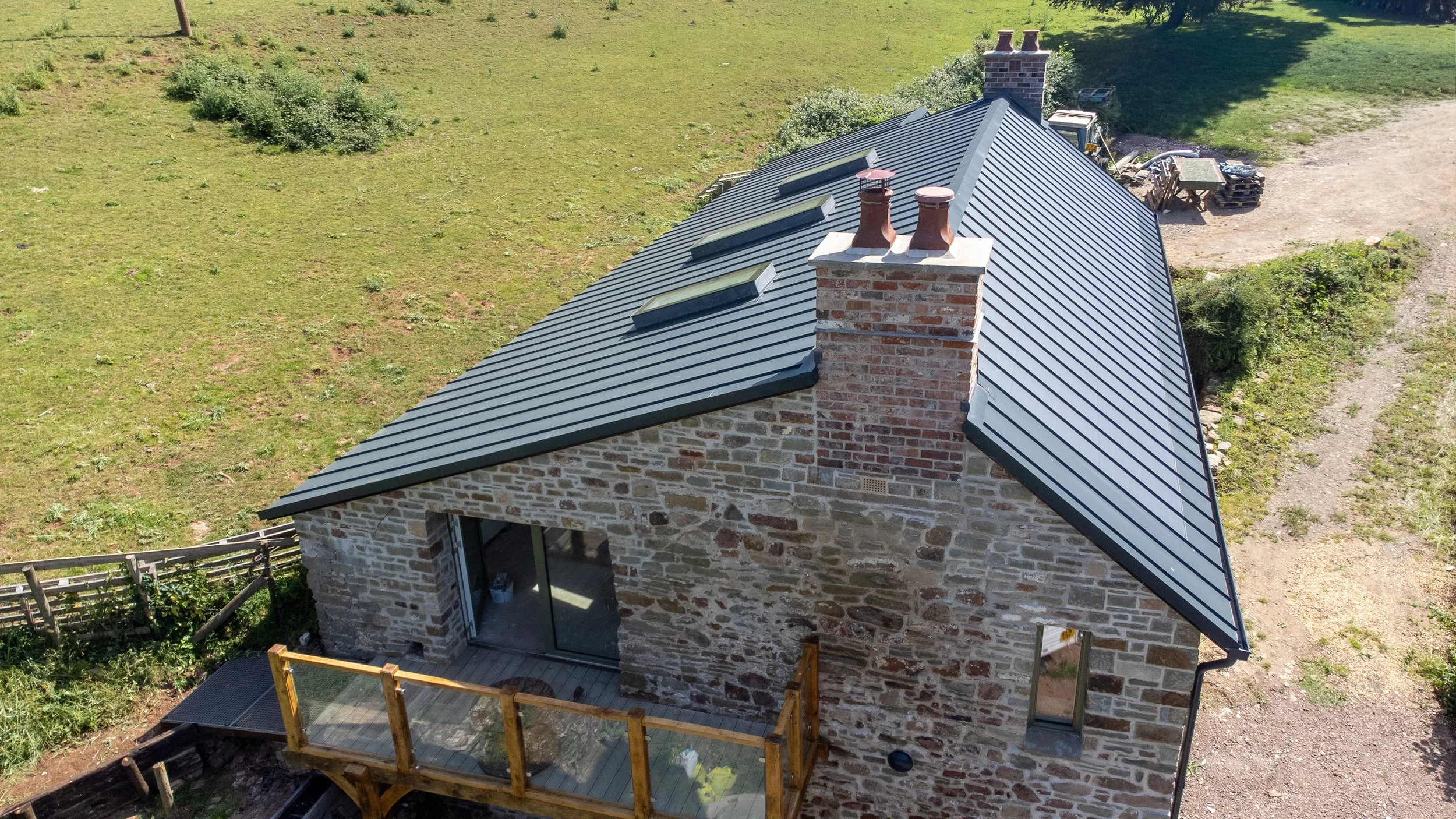 Aerial shot of complete renovated vertix roof