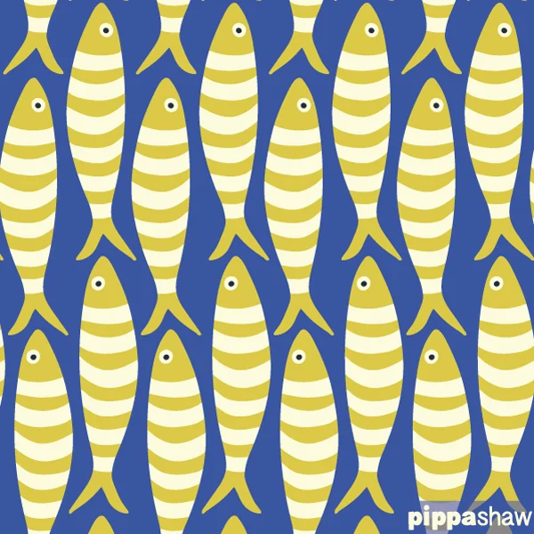 Stripy sardines in chartreuse by Pippa Shaw