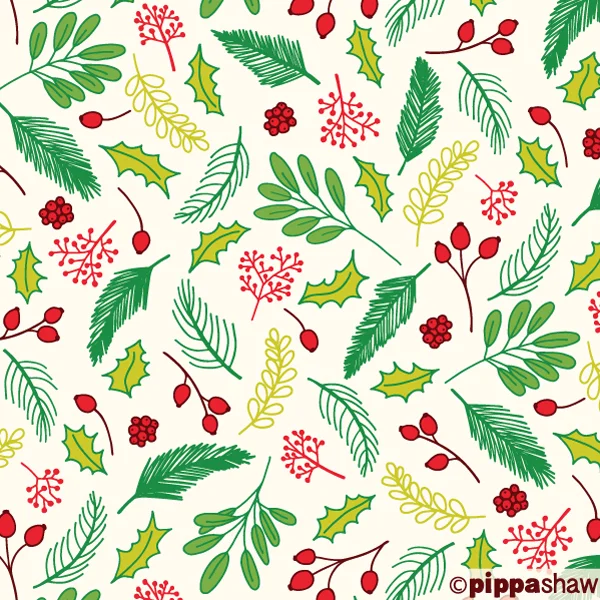 Christmas twigs and berries ditsy by Pippa Shaw