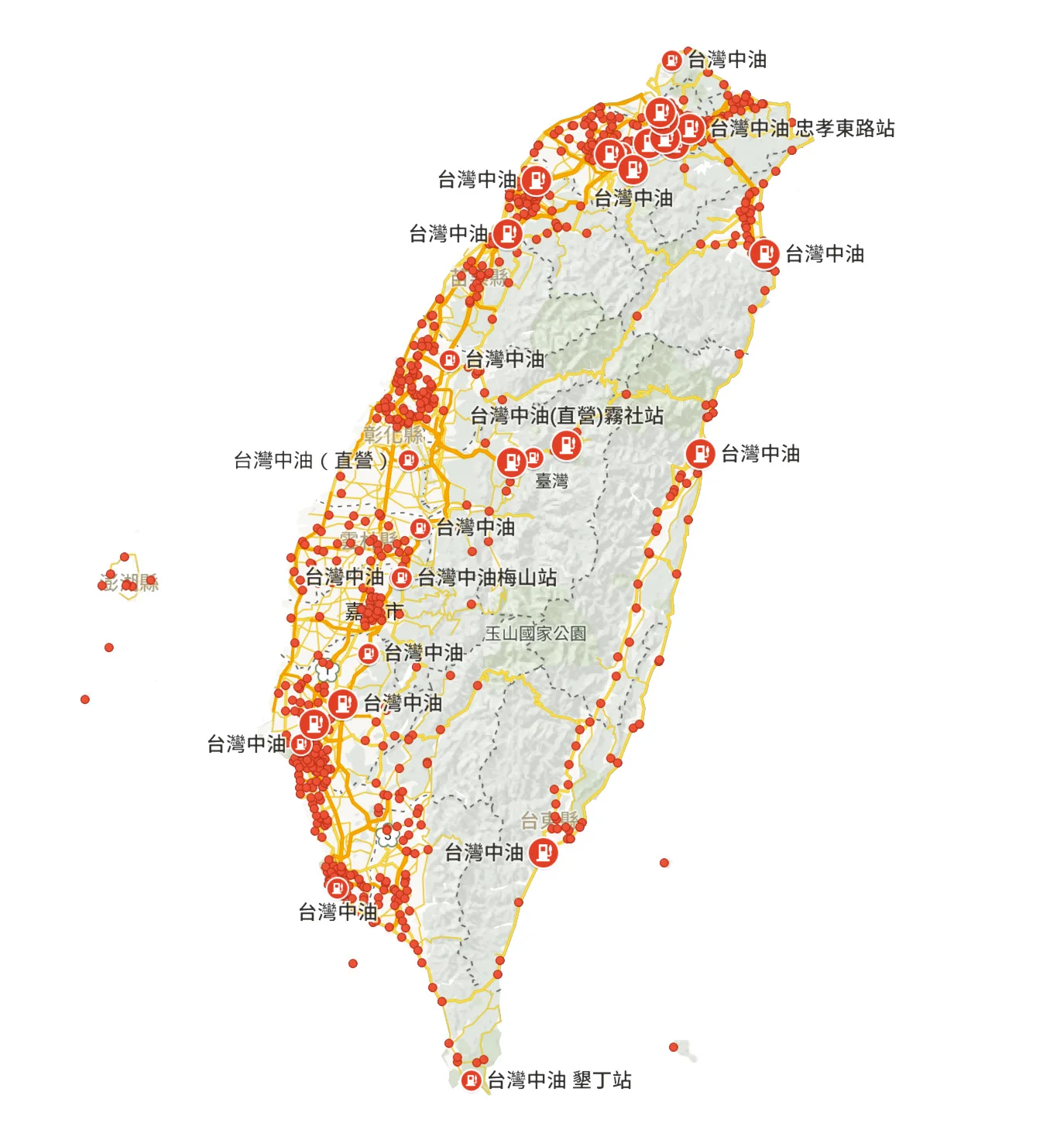 Distribution of gas stations in Taiwan (CPC).