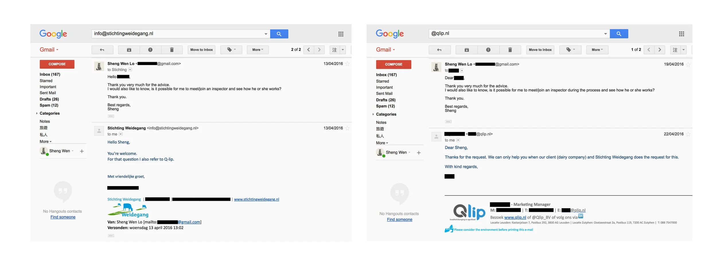 My message log (excerpt, Question #2) between Stichting Weidegang & Qlip. See here for full log. -- Stichting Weidegang : Certification body for "Weidemelk" Qlip : Inspection provider for "Weidemelk"