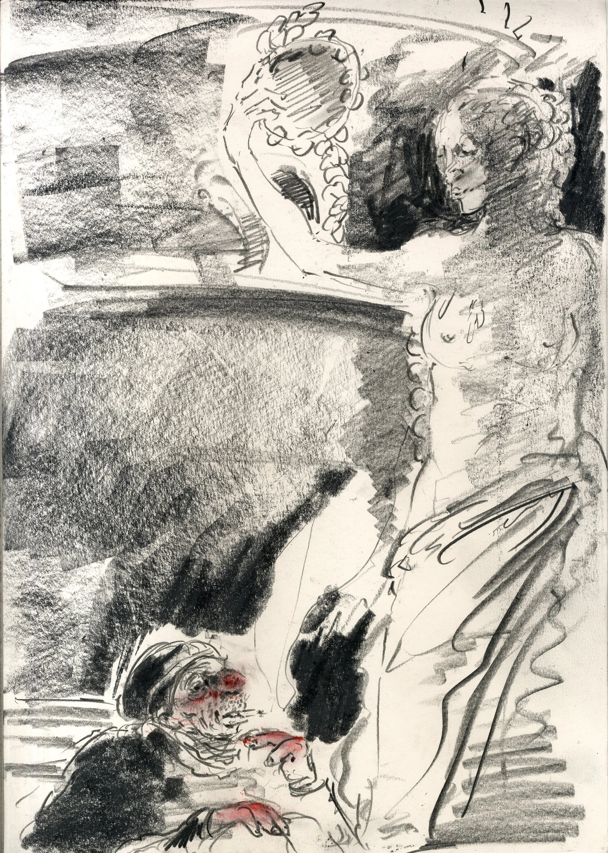 Homeless man and grand architecture, Lyon, France 