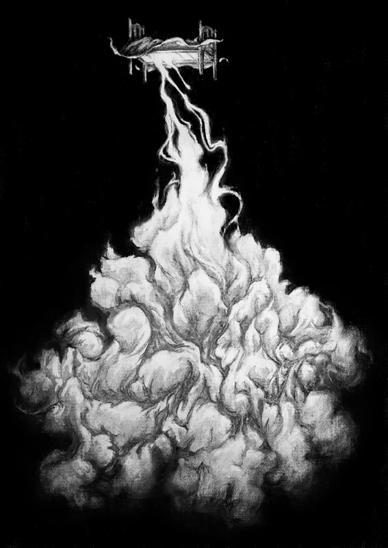  charcoal on paper 18" x 24"&nbsp; available for purchase  Done for the&nbsp; Month of Fear  