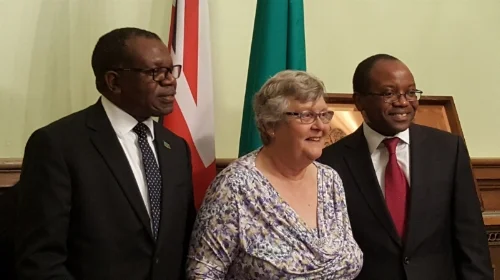 From left to right: His Excellency Mr Muyeba Chikonde, Baroness Lynda Chalker, Mr James Phiri (Charity Ambassador).