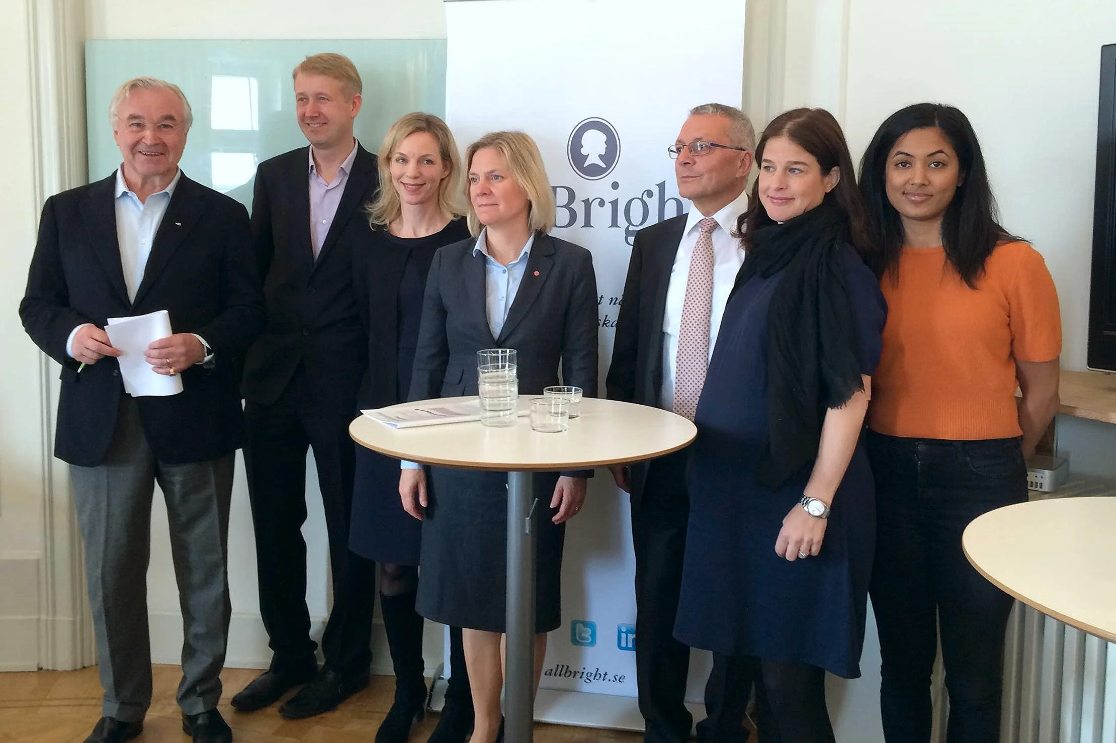 Sven Hagströmer (initiativtagare till AllBright Tyskland), Christian Berg (Vd Allbright Tyskland), Wiebke Ankersen (VD Allbright Tyskland), Magdalena Andersson (finansminister), Michael Bock (Tysklands ambassadör i Sverige), Michaëla Blomquist (Styrelseordförande Allbright Sverige), Amanda Lundeteg (Vd Allbright Sverige)