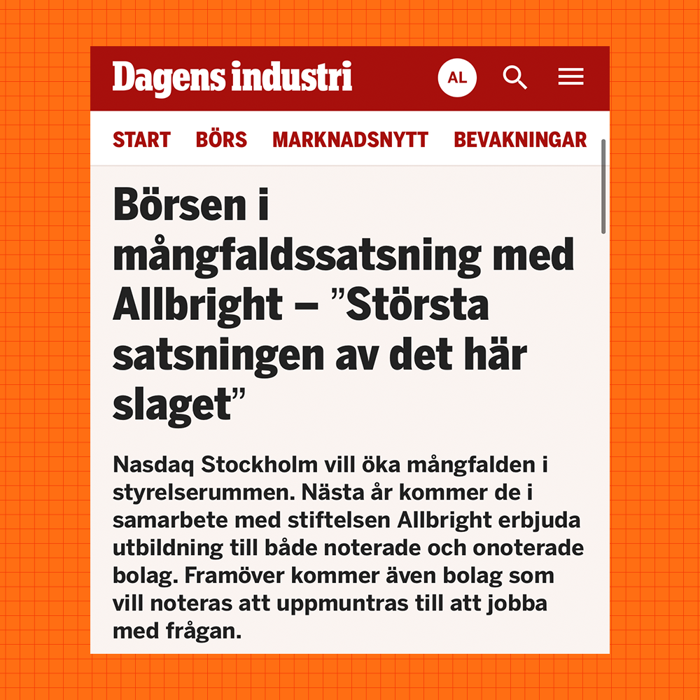 Nasdaq inleder samarbete med stiftelsen Allbright för att främja mångfald