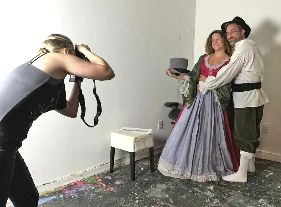 Jeanine photographing friends modeling in period costumes.