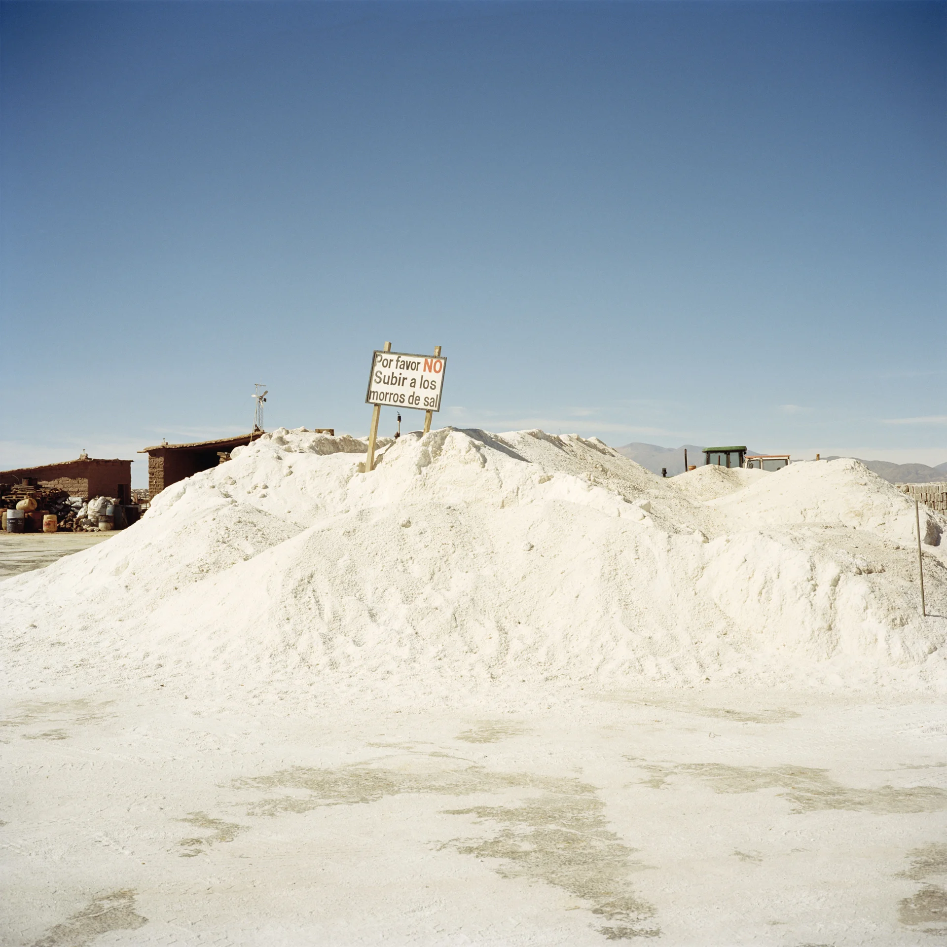 Jujuy Province. Salinas Grande is the biggest salt flat in Argentina, 60 kms in length and covering an area roughly 5200km2, at an altitude of 3350 meters. Salt is harvested from square pools dug into the crystalline salt plain and stored nearby.