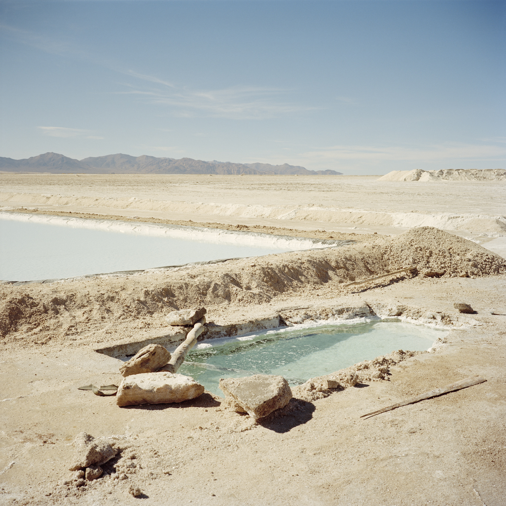 Jujuy Province. Salinas Grande is the biggest salt flat in Argentina, 60 kms in length and covering an area roughly 5200km2, at an altitude of 3350 meters. Salt is harvested from square pools dug into the crystalline salt plain.