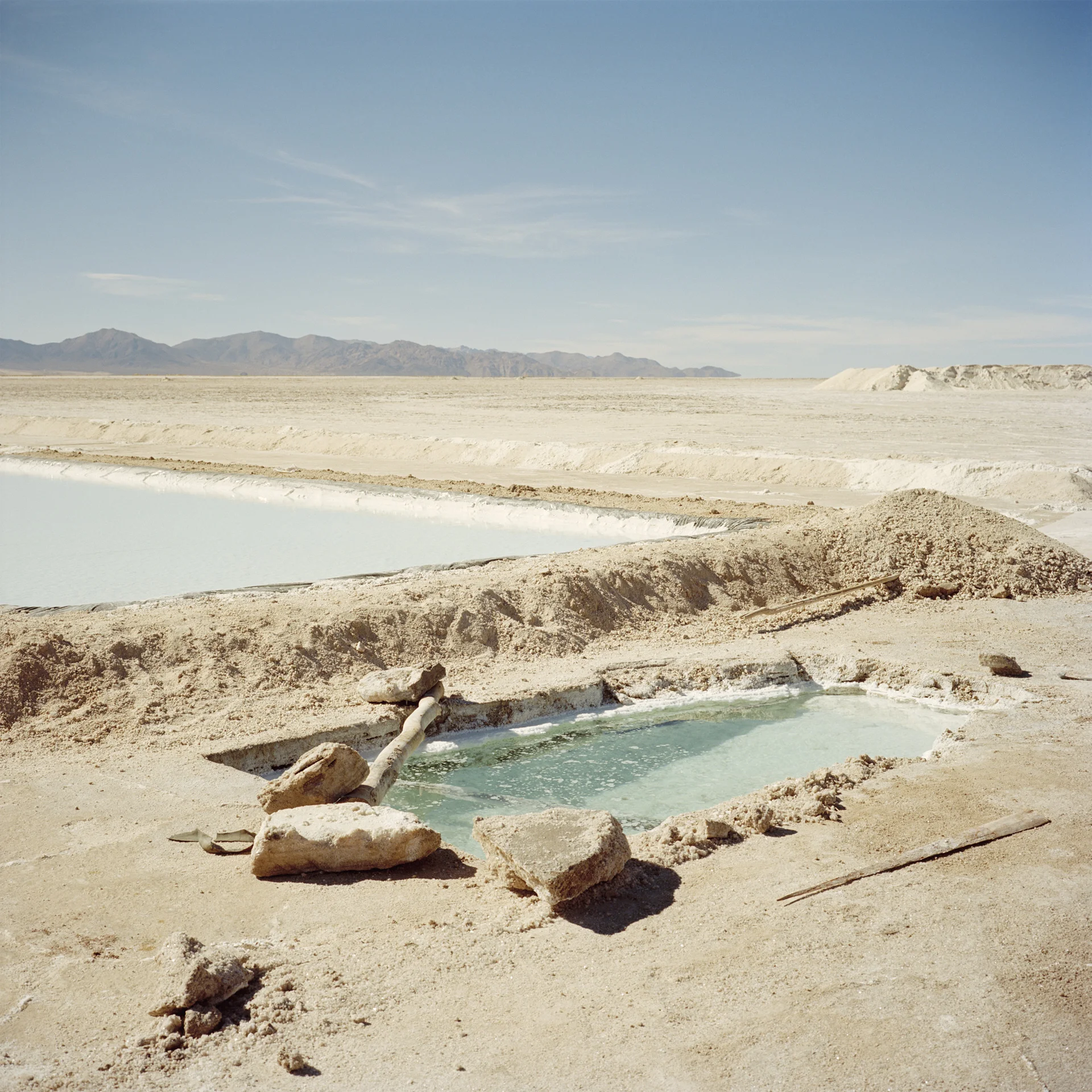 Jujuy Province. Salinas Grande is the biggest salt flat in Argentina, 60 kms in length and covering an area roughly 5200km2, at an altitude of 3350 meters. Salt is harvested from square pools dug into the crystalline salt plain.