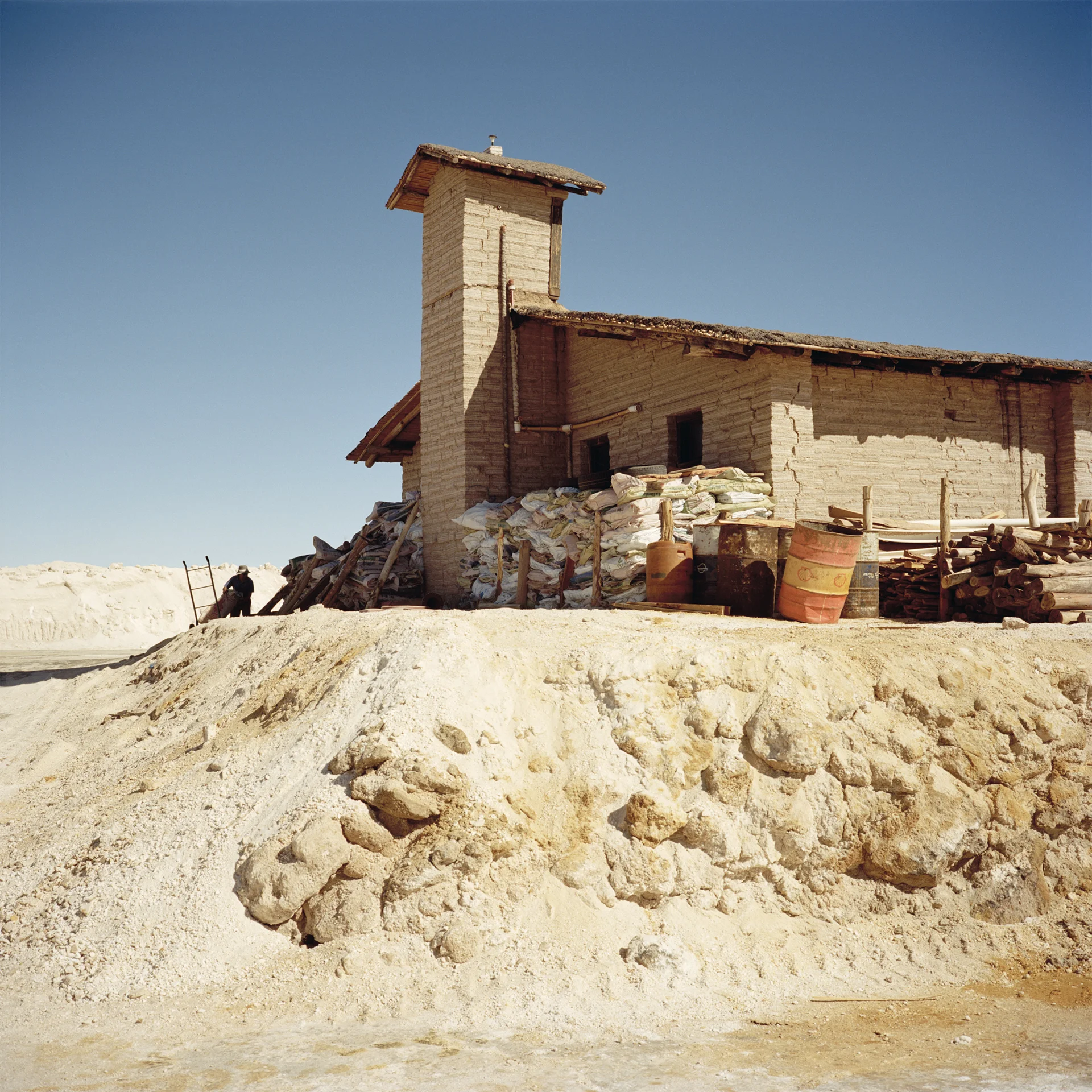 Jujuy Province. Salinas Grande is the biggest salt flat in Argentina, 60 kms in length and covering an area roughly 5200km2, at an altitude of 3350 meters. Salt is harvested from square pools dug into the crystalline salt plain.