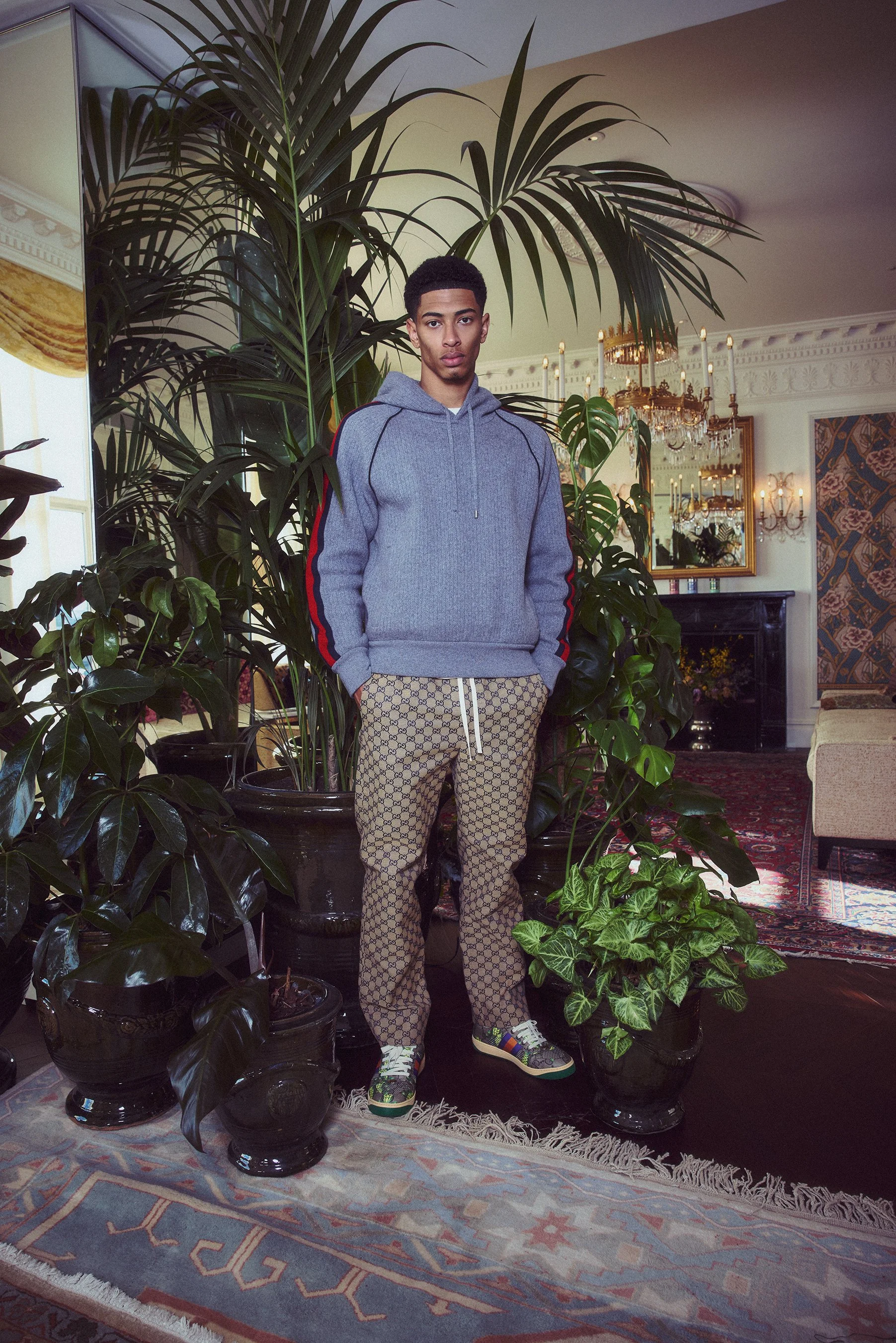 Jude Bellingham photographed in the 'GUCCI' room at the Savoy Hotel, London.