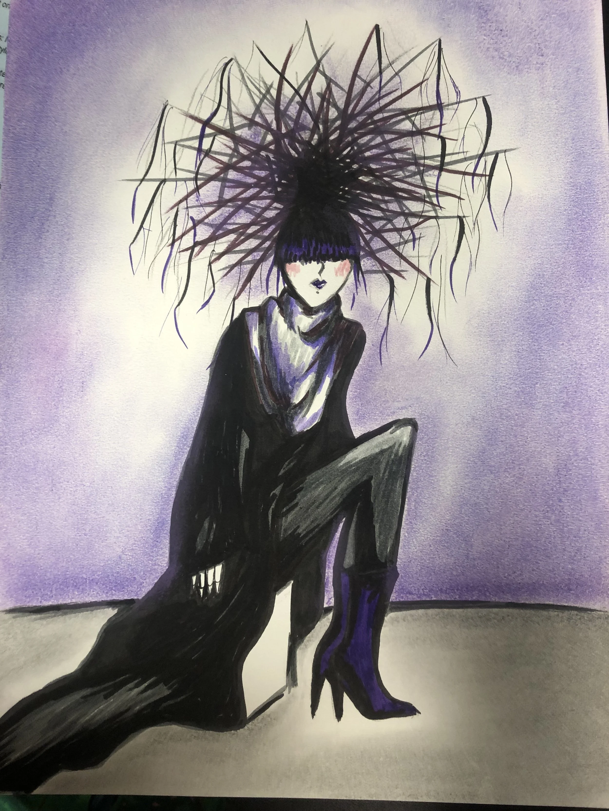 Sketch of look for “Darkness.” Inspired by team members Jade & Cory’s vision