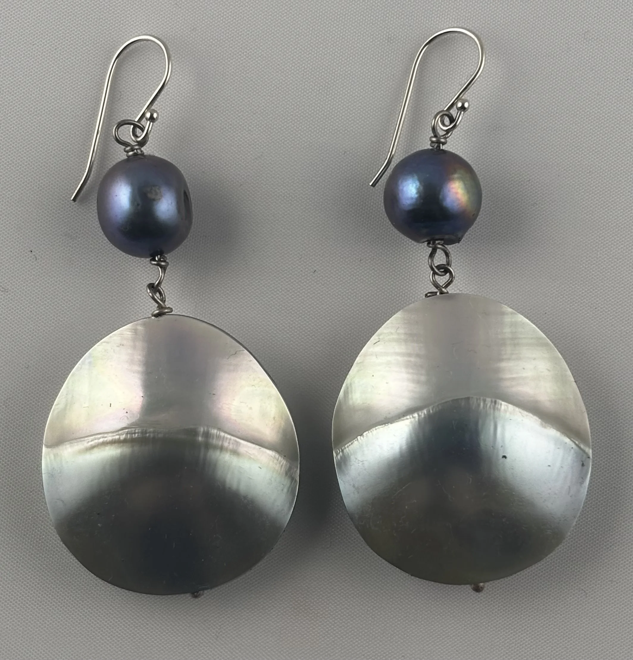 Blue Nautilus and pearl earrings