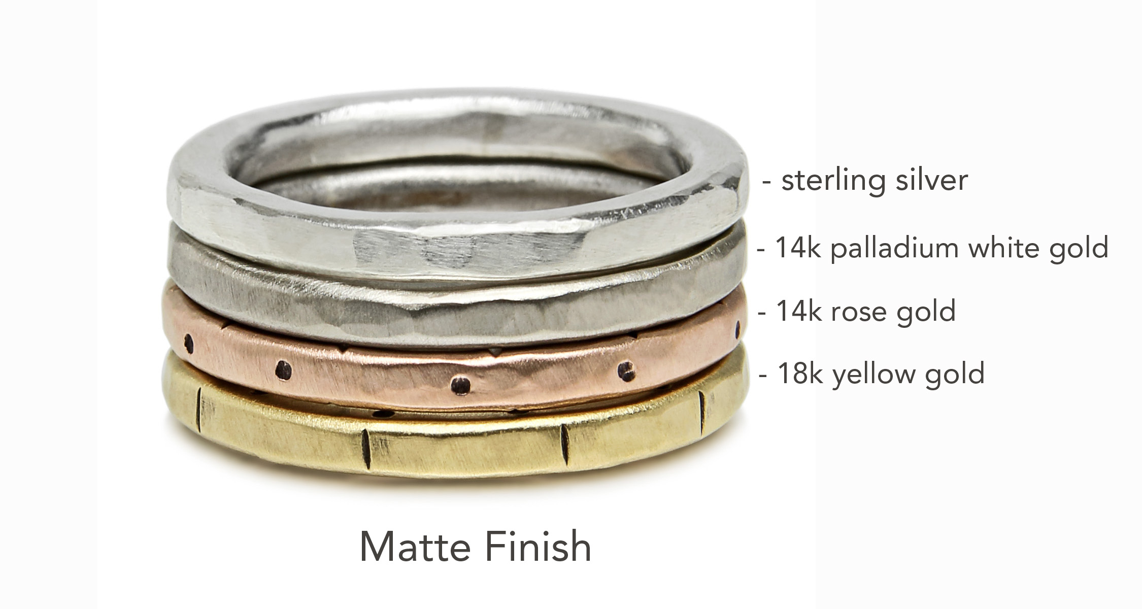 Mixed metal wedding stack bands-matte finish
