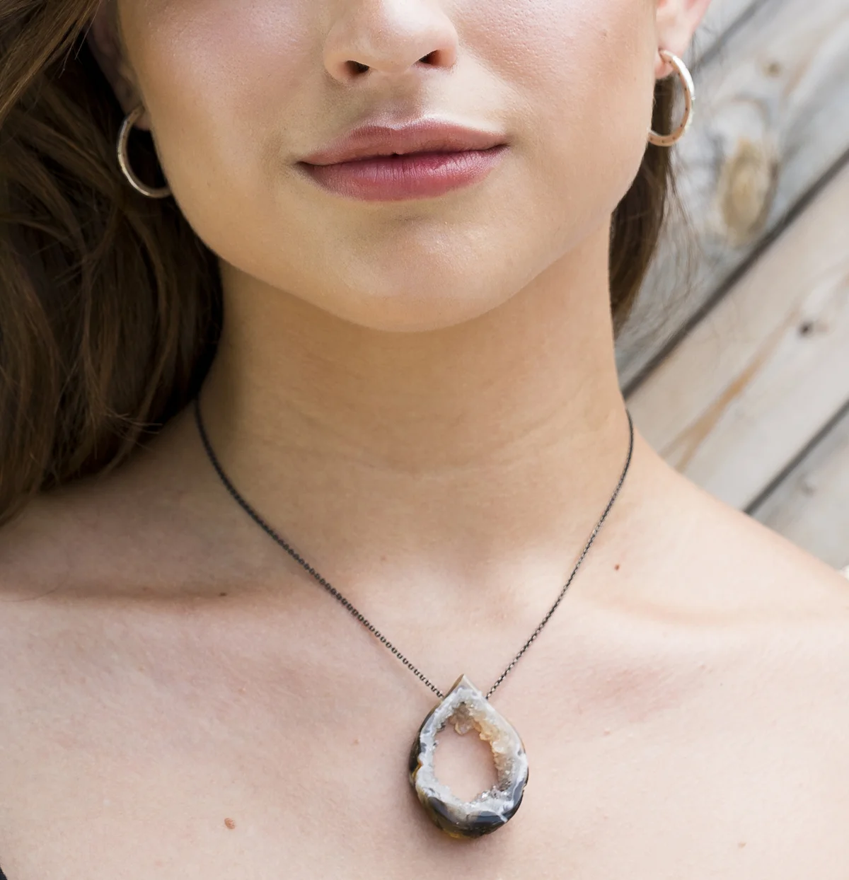 Large Stamped Hoop Earrings on Model