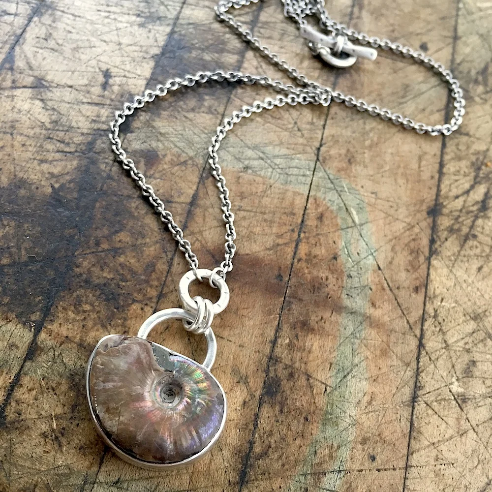 Silver Opalized Ammonite Necklace
