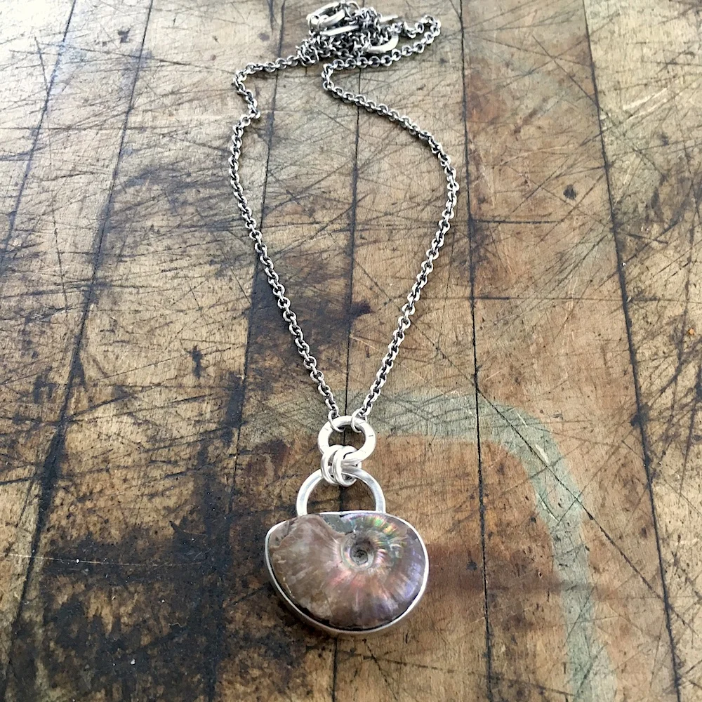 One of a kind Opalized Ammonite Necklace
