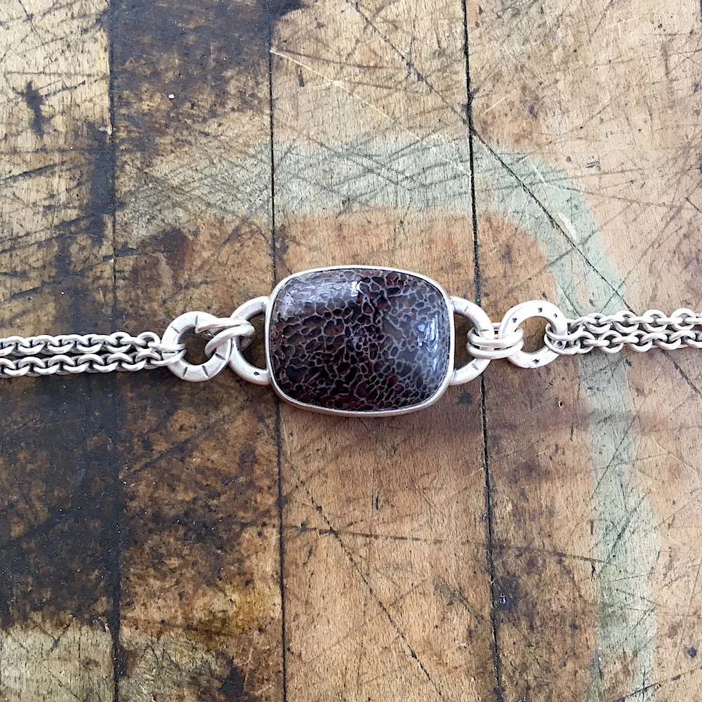 Fossilized Dinosaur Bone and Chain Bracelet