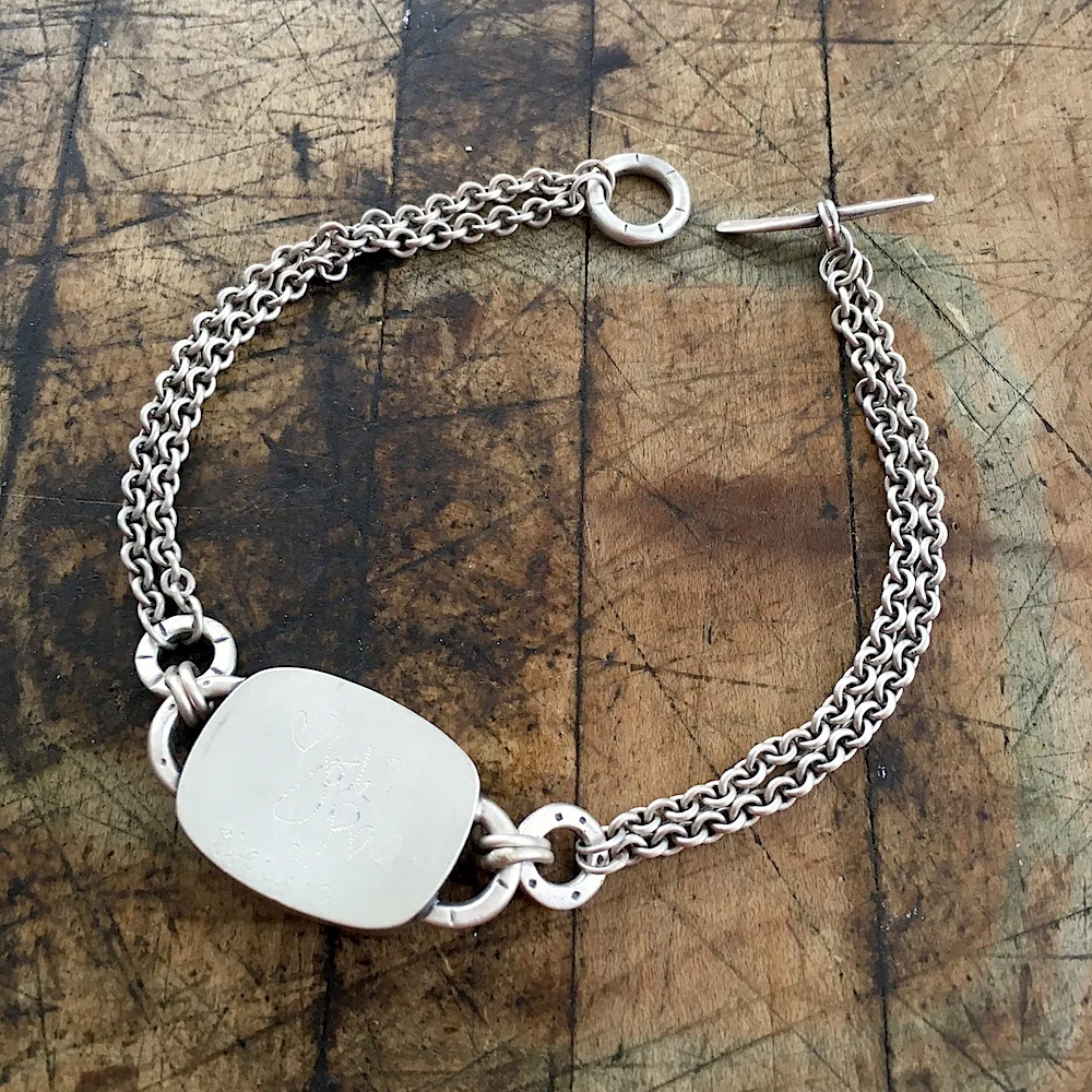 Fossilized Dinosaur Bone and Chain Bracelet