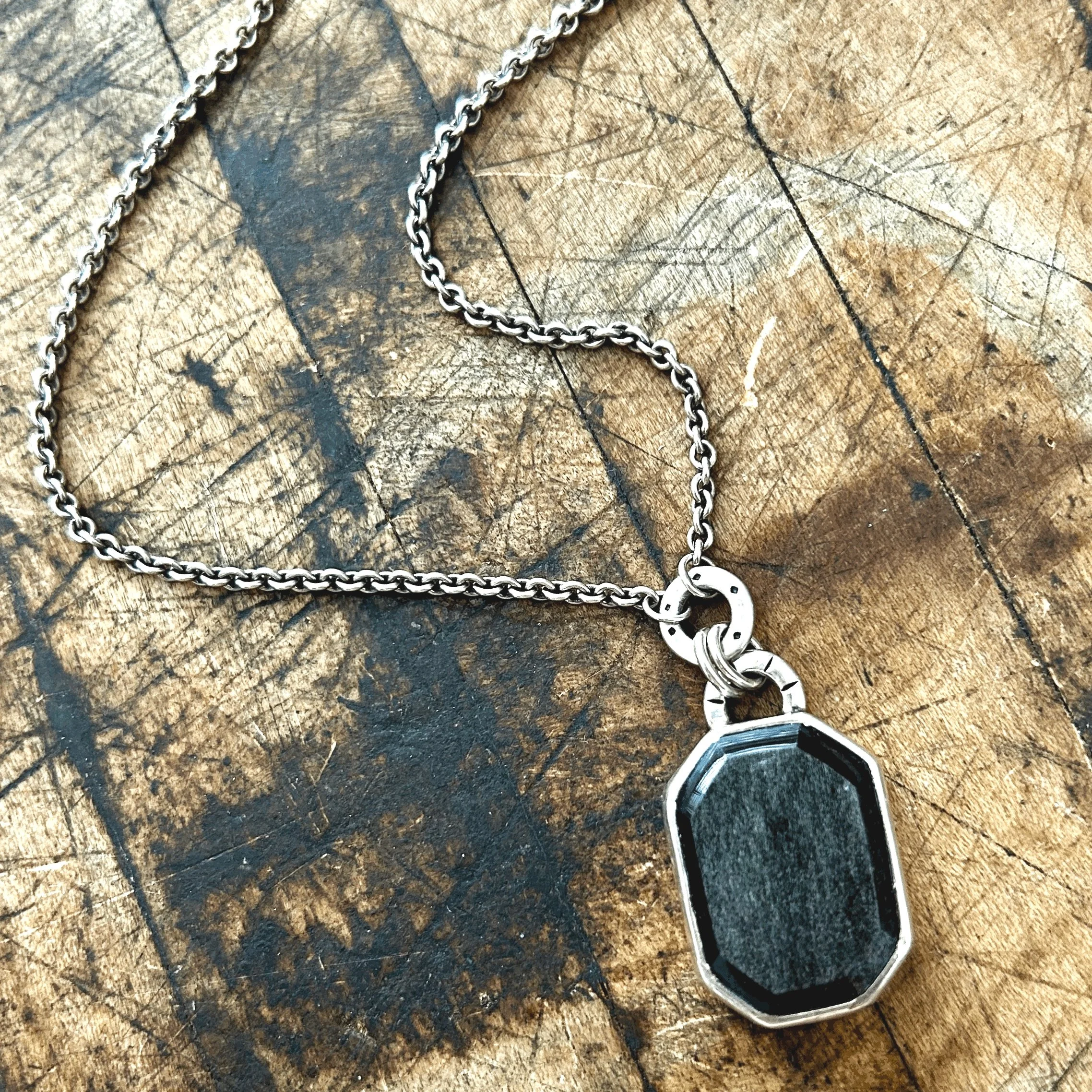 obsidian and silver necklace