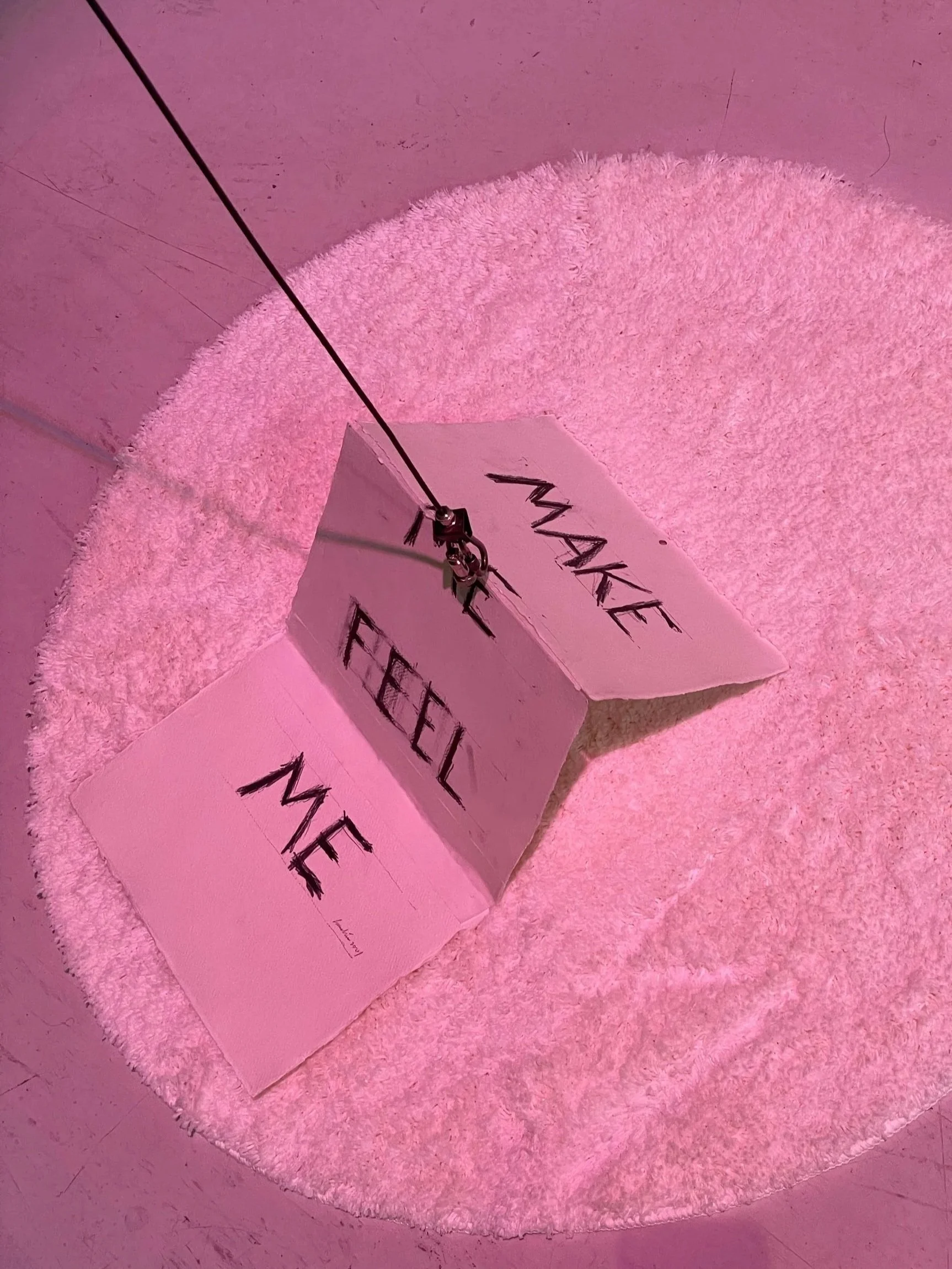  Go&nbsp;Away (work-in-progress), 2024  Broken&nbsp;Toilet, Vintage&nbsp;Playboy&nbsp;Magazine, Toys, 3D&nbsp;Printed&nbsp;Branding Iron, Bathroom&nbsp;Mat,&nbsp;Kinetic&nbsp;Box,&nbsp;Light, Graphite&nbsp;on&nbsp;Khadi&nbsp;Paper  Dimensions&nbsp;va