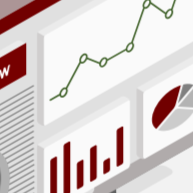 Business analytics dashboard with line graph, bar chart, and pie chart visualizations.