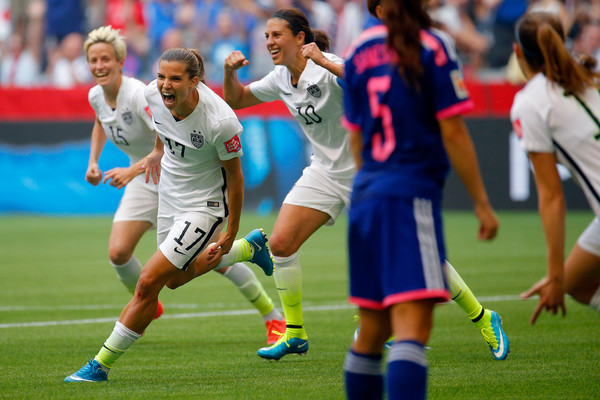 Tobin Heath celebrates her second half goal in the U.S.A's World Cup Final victory. (photo by Kevin C. Cox)
