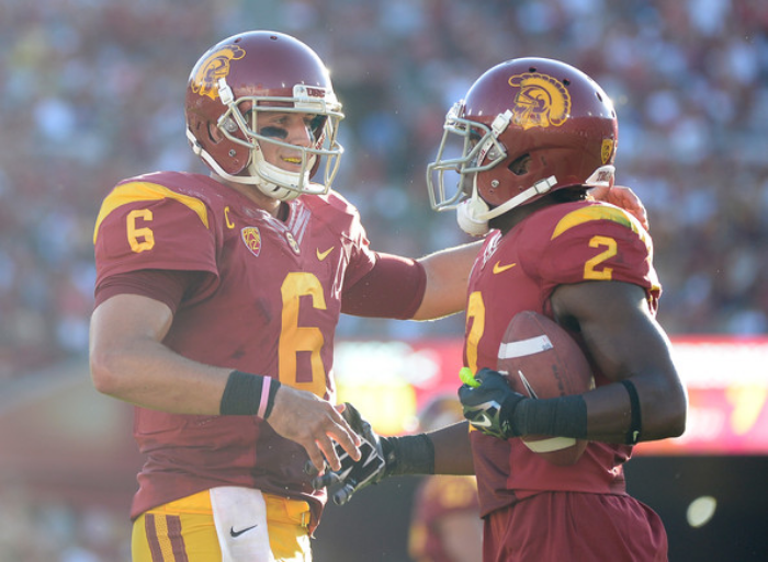 Cody Kessler and Adoree' Jackson of USC (photo by Harry How)