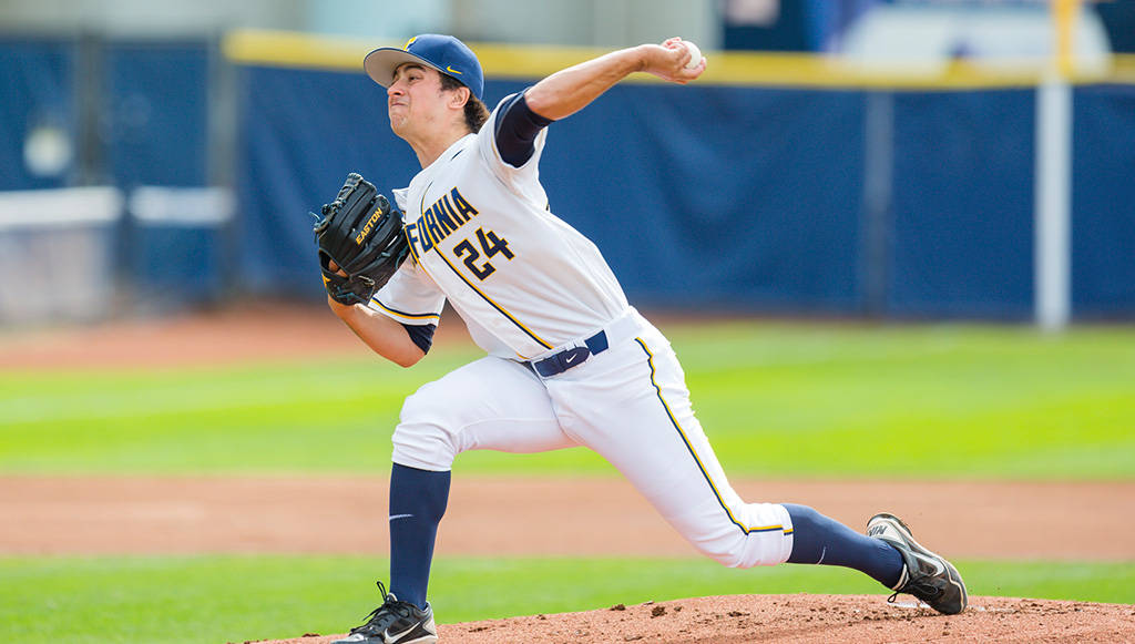 Campolindo HS grad Matt Ladrech threw 7.2 innings of no-hit relief to beat OSU. (photo via calbeaers.com)