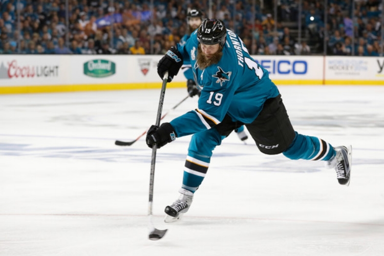  Joe Thornton fires a puck on net during the 2016 Stanley Cup. (photo by Christian Petersen)