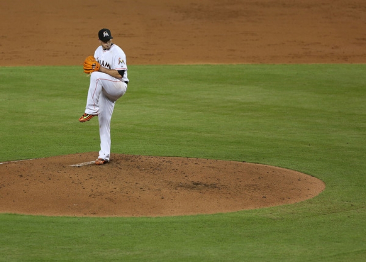 Jose Fernadez pitching in Miami on September 8th. (Photo by Marc Serota)