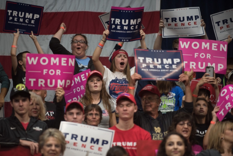 Atlanta Donald Trump supports cheer him on during an October 21st campaign stop in Johnstown, Pennsylvania. (photo by Justin Merriman)