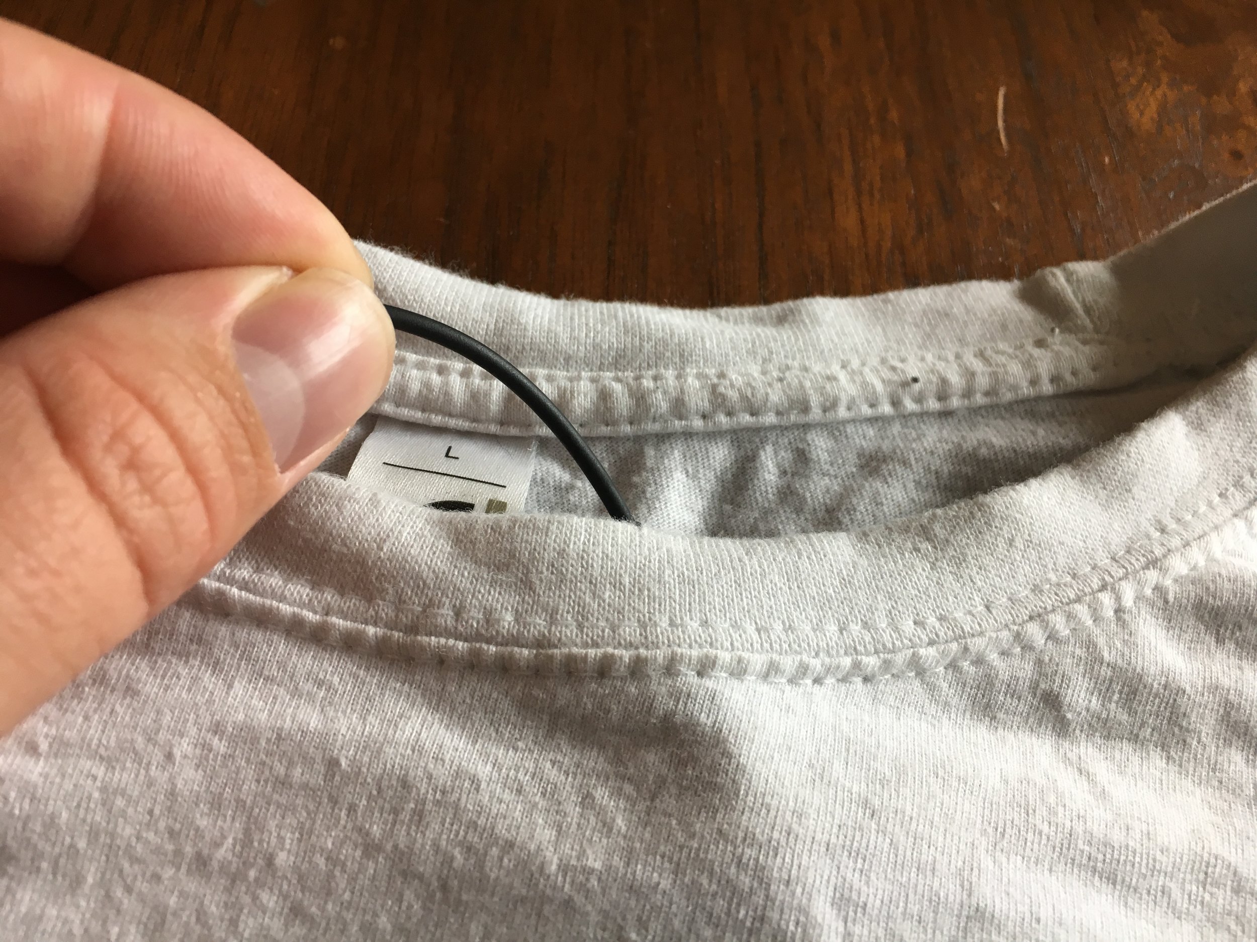 Step 4. Respectfully string your cable down the garment you are miking. This step is not optional. Get in there and keep it tidy! This is the step that some people skip when it's uncomfortable, but think about it this way: it's awkward but sound mixers have to do it all the time. Just be respectful and confident and I promise you'll make it through. 