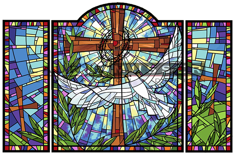 Hope 5 x 8' 3 panel stained glass designed for Hope Christian Church