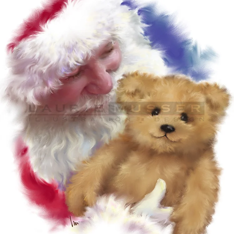   Santa and Bear&nbsp;&nbsp;  7 x 7" Oil 