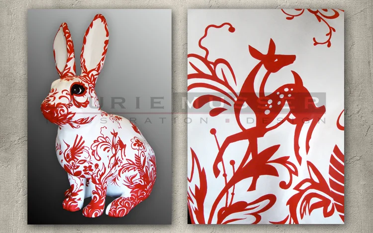 Garden Party Year of the Rabbit-2011 St.Clair Superior Development project. 25 Cleveland artists were selected to design and paint 40 inch fiberglass sculptures. They will be displayed in the Cleveland Asia Town community as well as St. Clair Superior's blossoming arts district and thriving business community. This is my entry. Sponsored by Key Bank Auction and Gala -Sept, 2011. It sold to the highest bidder to raise money for development programs!