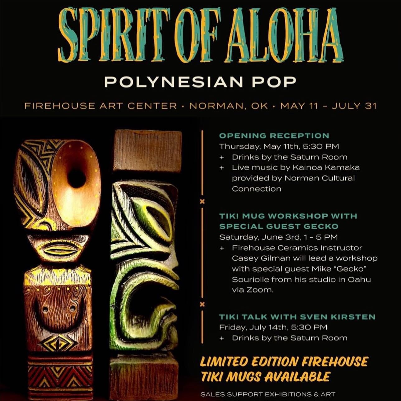 Re-posted from @normanfirehouse 🌴 

Join us at the opening reception of Spirit of Aloha, Thursday, May 11th, at 5:30 PM. The opening reception will feature craft Tiki cocktails by yours truly! As well as Hawaiian-style food provided by Mo&rsquo; Bet