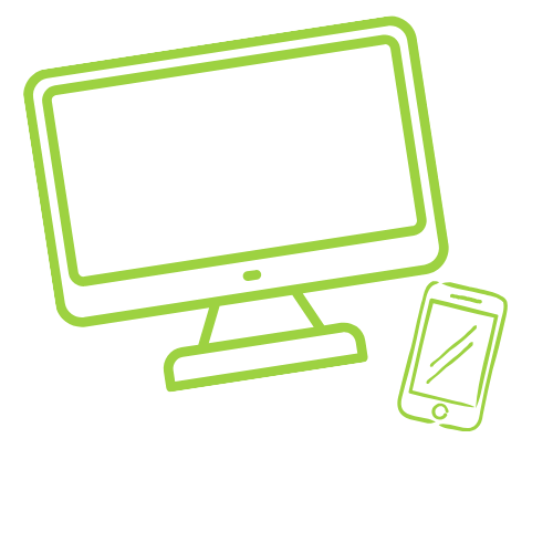 Outline drawing of a computer monitor and a smartphone.