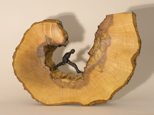 Runaway , wood and bronze figure, LH