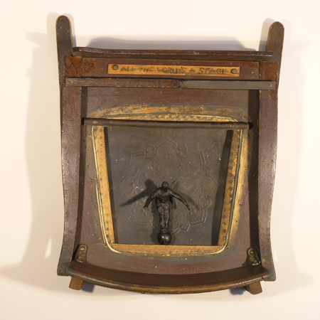 All the World's a Stage , restructured chair and bronze figure, LH