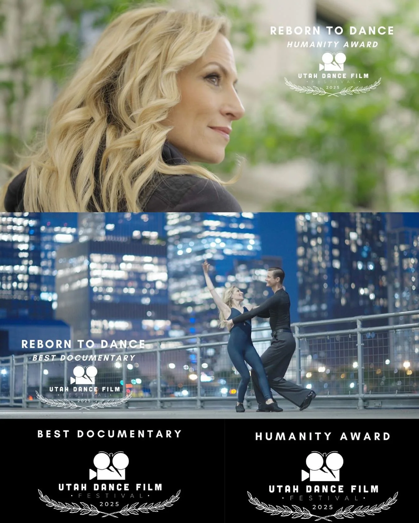 We are thrilled to announce our film, Reborn to Dance, won the Best Documentary and Humanity awards at the Utah Dance Film Festival this weekend!  We are honored to be recognized by an outstanding festival with so many gorgeous films focused on the p