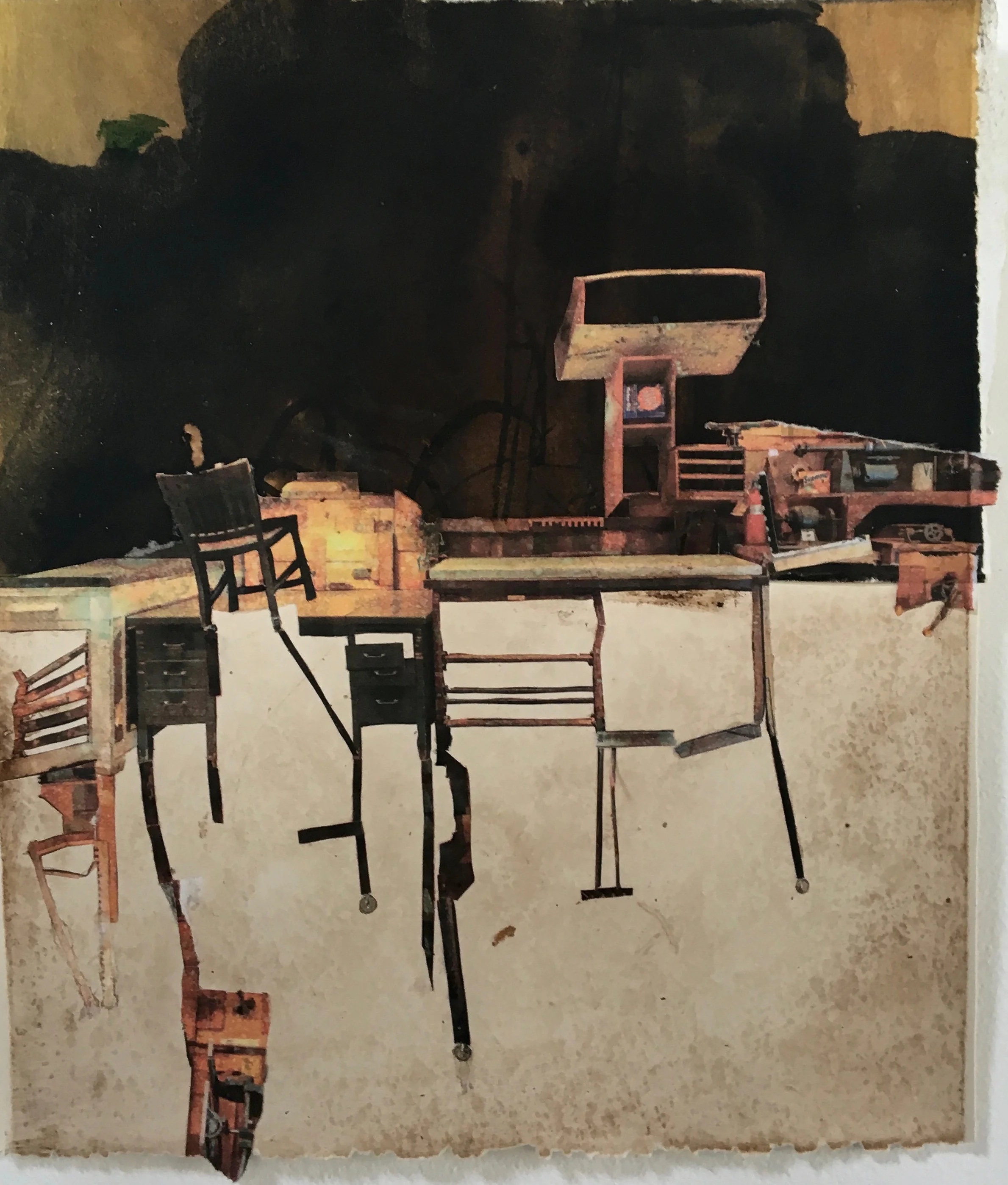 The Tipping Point, Mixed Media, Watercolor and Monoprint on Paper, 2016