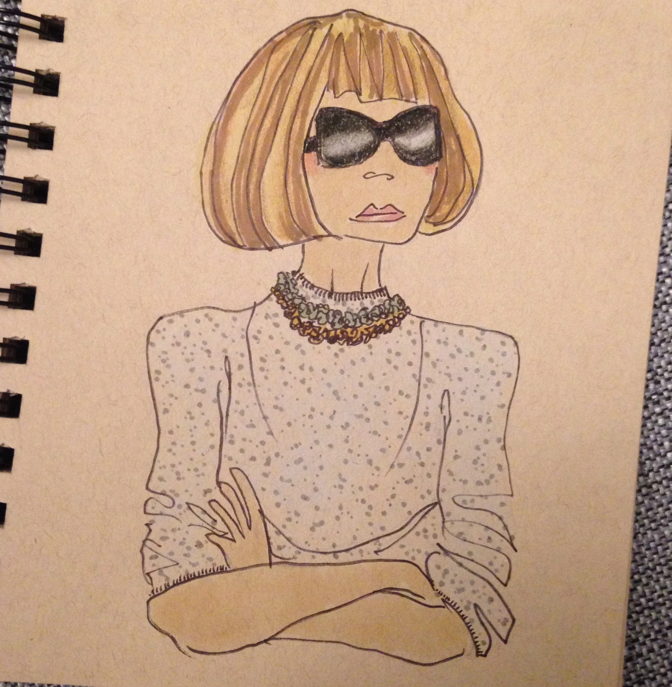 Anna Wintour. Pencil, pen, and marker on paper.