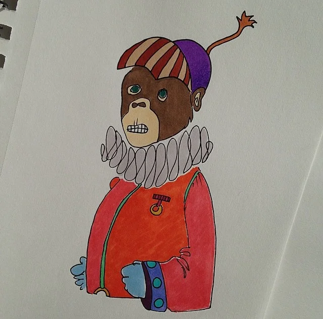 Monkey. Pen and marker on paper.