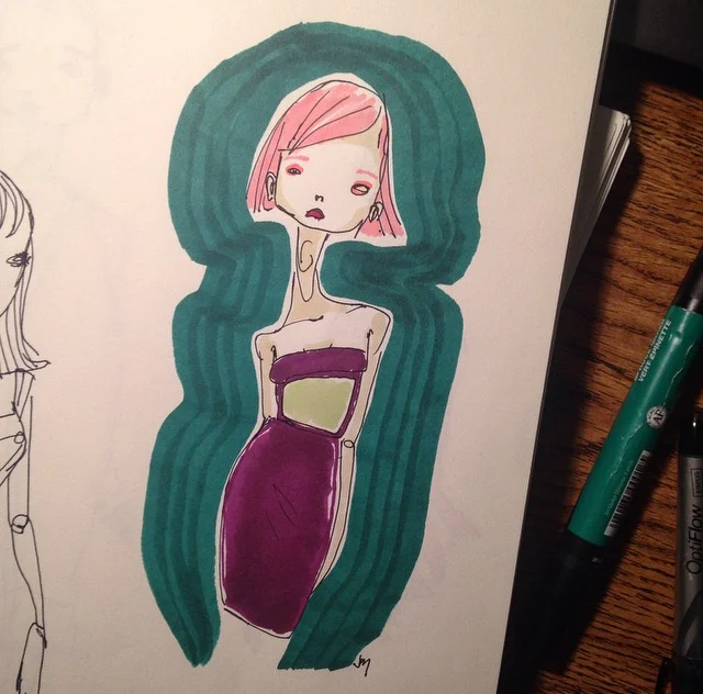 Pale Pink. Pen and marker on paper.