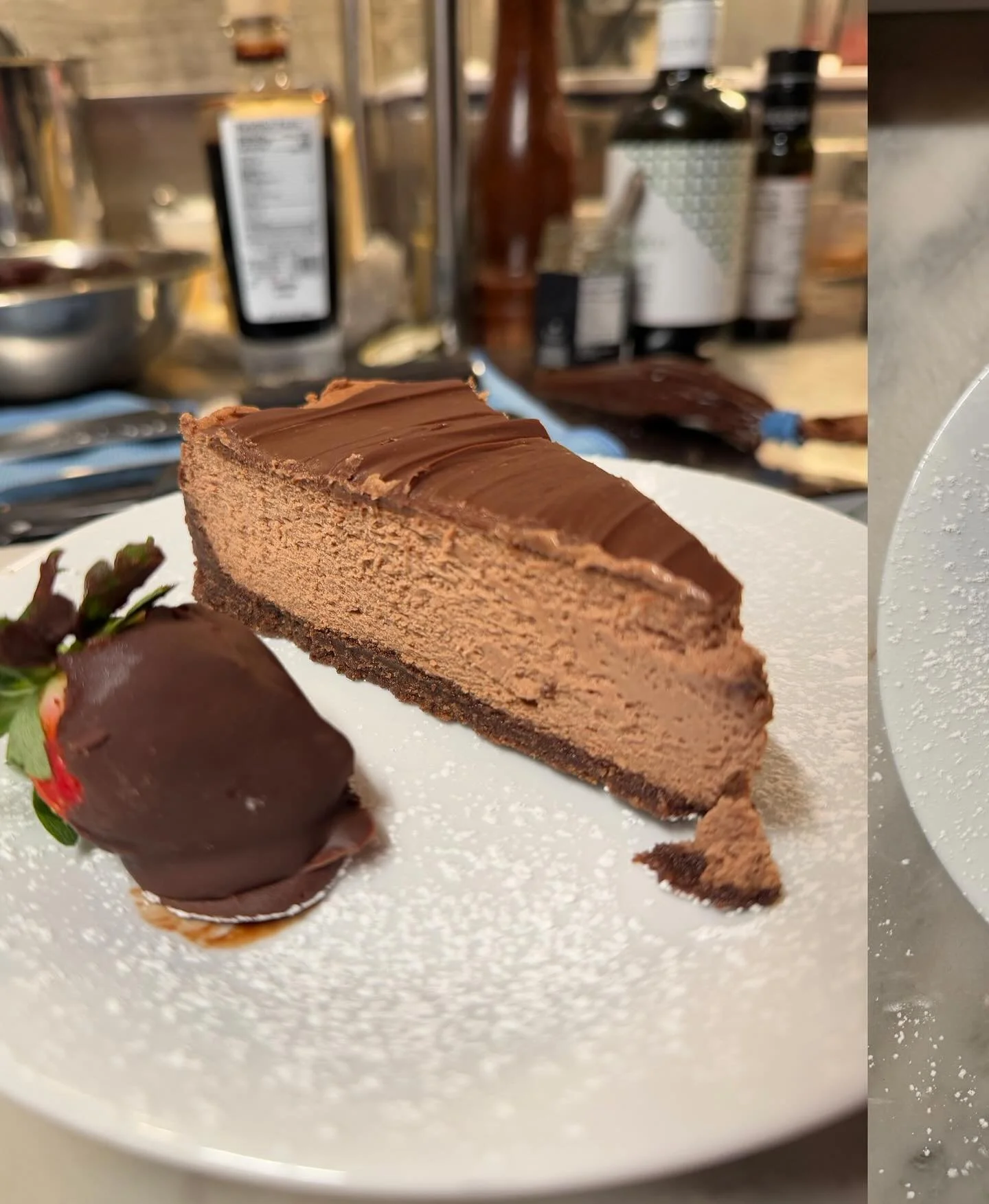 Just in time for Valentine&rsquo;s Day, a creamy chocolate cheesecake topped with a rich chocolate ganache and a chocolate covered strawberry. 🍓 🍫 😋